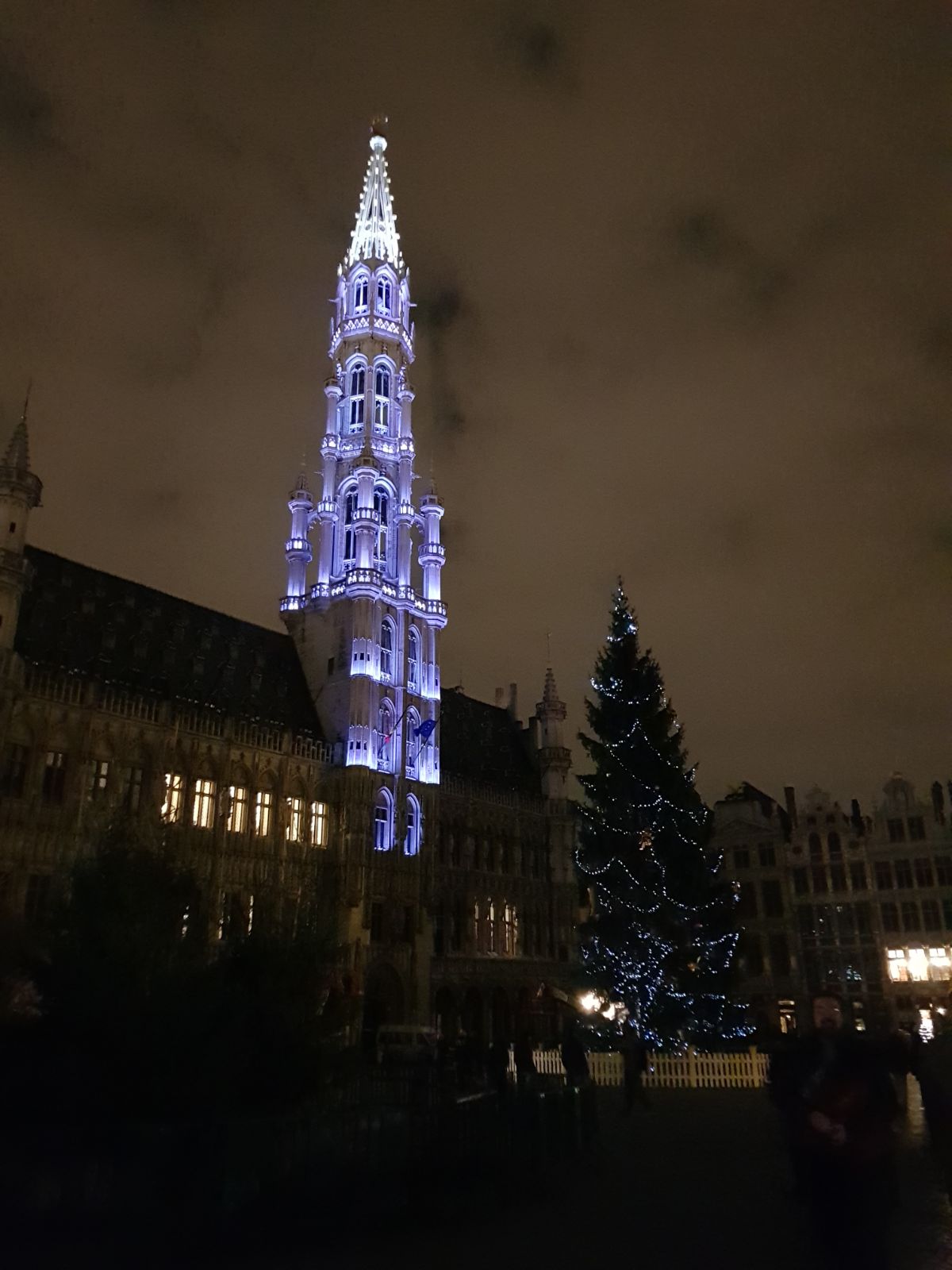 Brussels Town Hall illuminated above the Grand Place at night