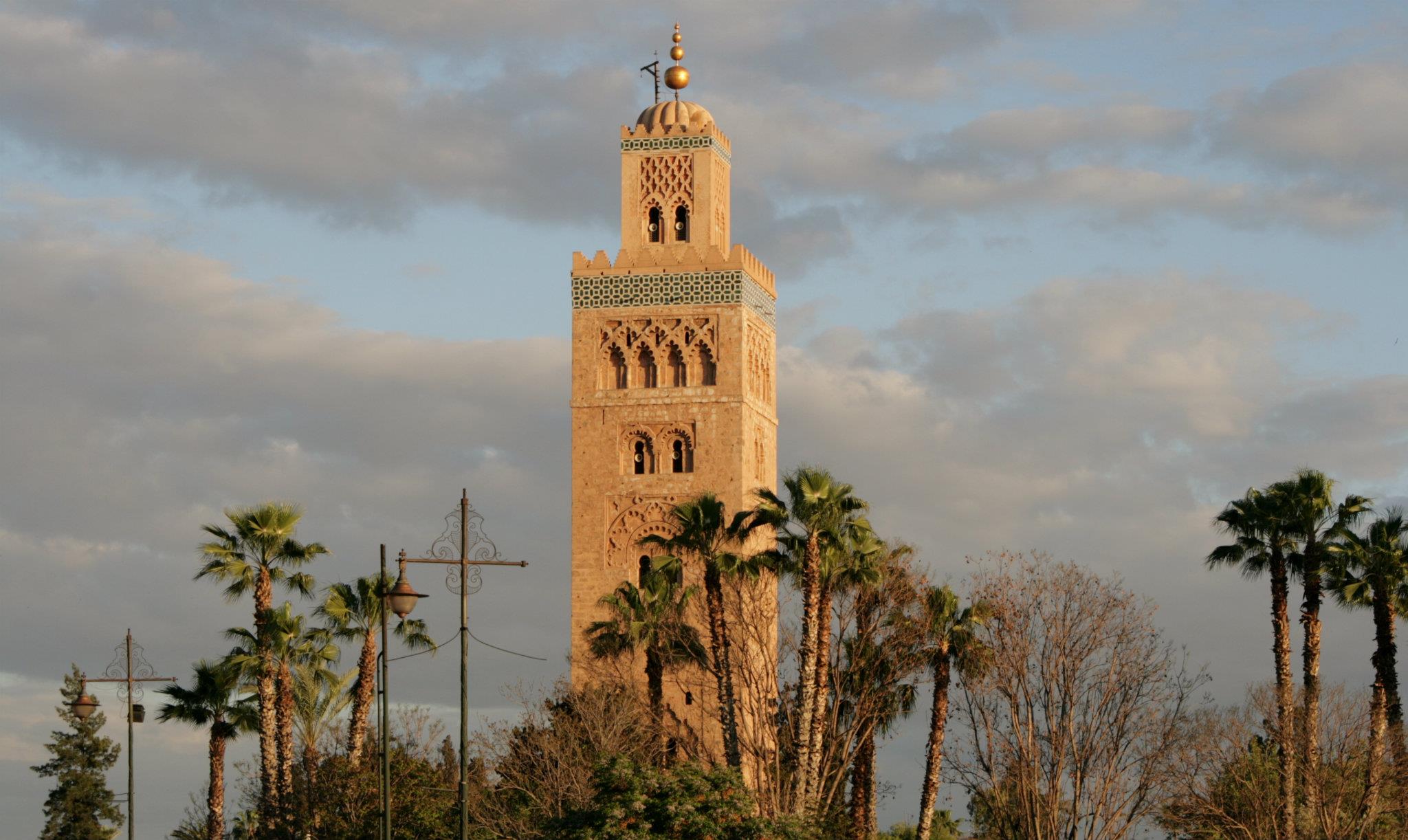 The Koutoubia minaret above palm trees in Marrakech