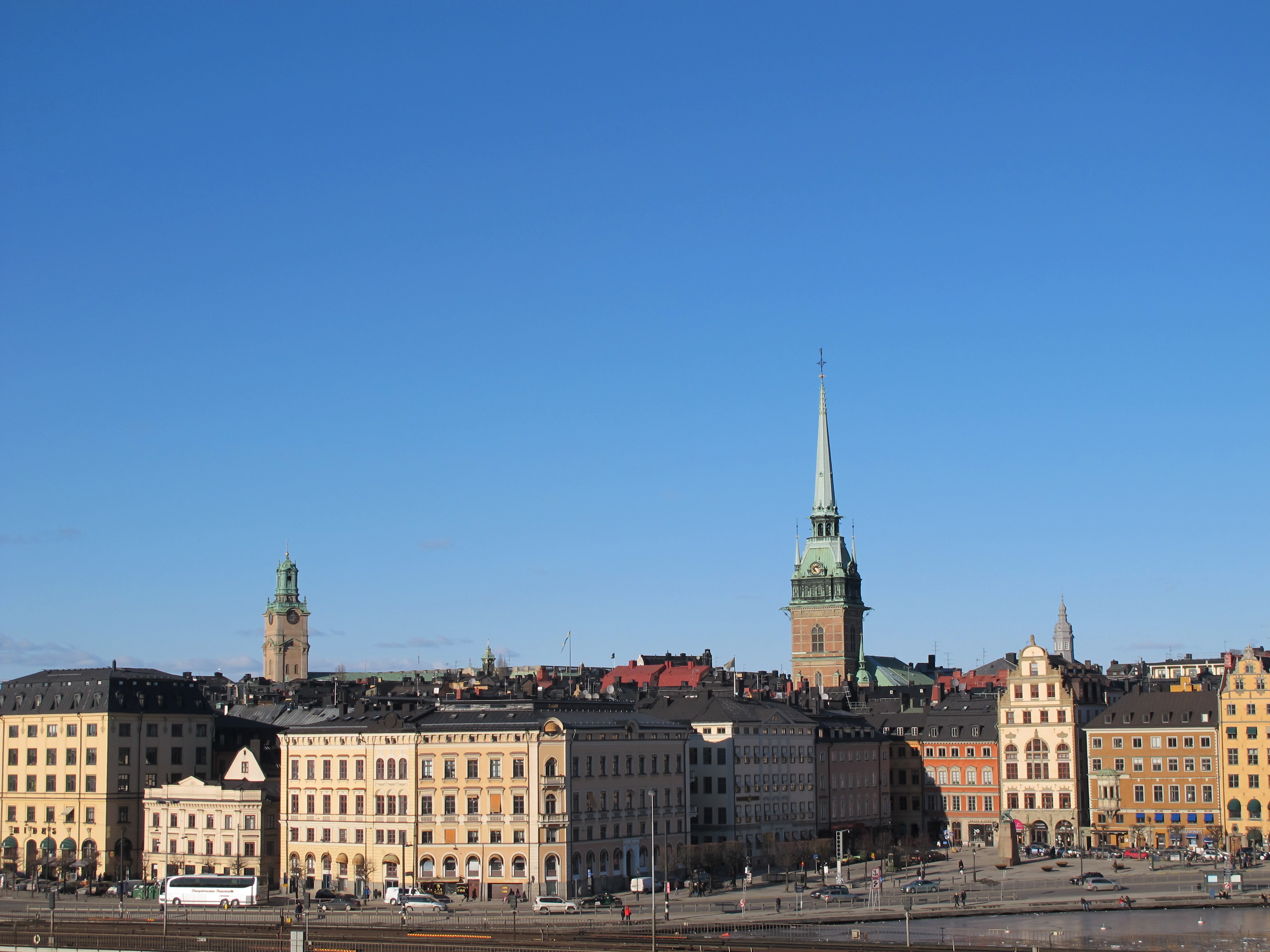 Gamla Stan's waterfront buildings seen across the water in Stockholm
